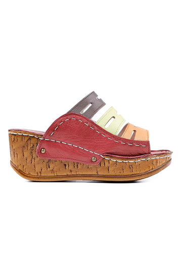 Genuine Leather Etta Green Laser Cut Slippers (Full Orthopaedic Slippers)