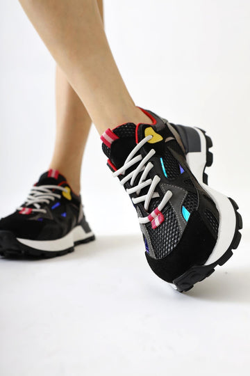 Moe Black Mesh Detail Lace-Up Sneakers