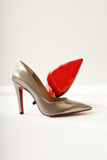 Pavinee Platinum Patent Leather Pointed Toe Red Jurdan Thin Heel Shoes