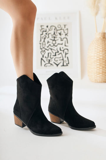 Knut Black Suede Asymmetric Cut Pointed Toe Western Boots