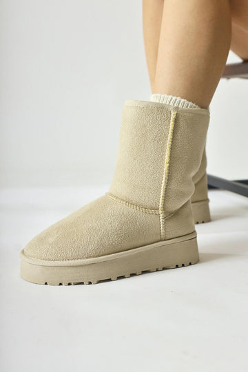 Lena-Birgitta Beige Suede Fur Lined Pull-On Boots