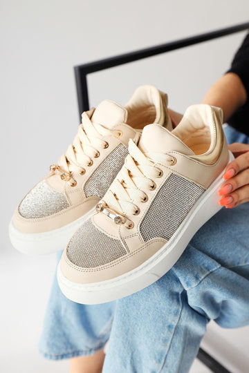 Sonnie Cream Thick Soled Stone Detail Sneakers