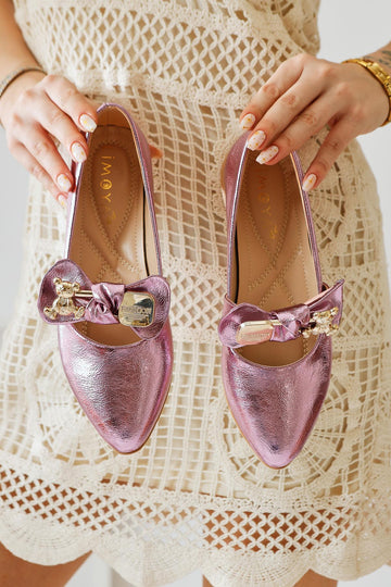 Joselin Fuchsia Creased Patent Leather Bow Accessory Ballerinas