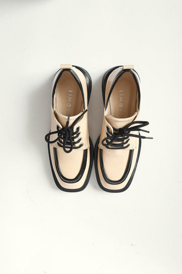 Niven Beige Wrinkled Patent Leather Black Detailed Loafers