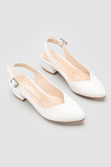 Henrietta White Pointed Toe Low Heel Sandals