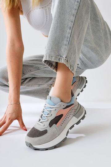 Sin Grey-Blue Suede Lace-Up High Heel Sneakers