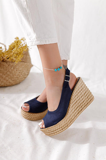 Marilyn Navy Suede Wedge Sandals