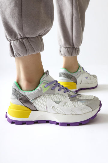 Moe White Mesh Detail Lace-Up Sneakers