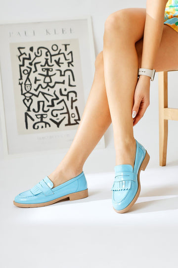 Begona Blue Patent Leather Tassel Detailed Casual Shoes