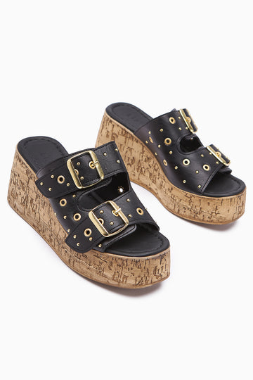 Genja Black Trocque Wedge Heeled Women's Slippers