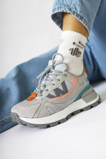 Bach Grey Suede Textile Detail Lace-Up Women's Sneakers