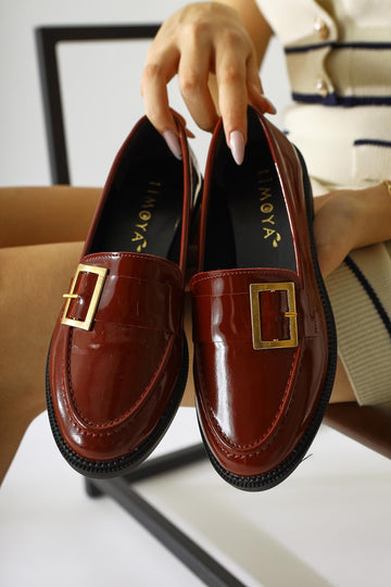 Arnesa Claret Red Patent Leather Buckle Detailed Casual Shoes