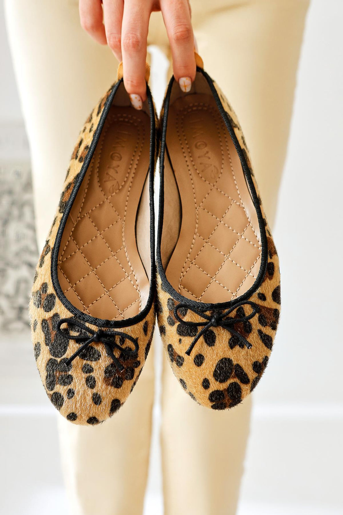 Sille Leopard Patterned Feathered Bow Detailed Ballerinas