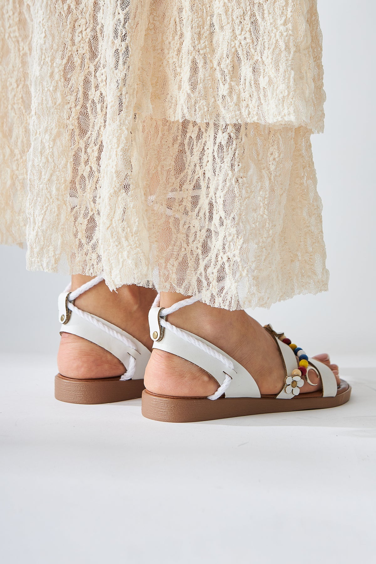 Angelita Weiß Knöchel-Bindung Damen Sandalen