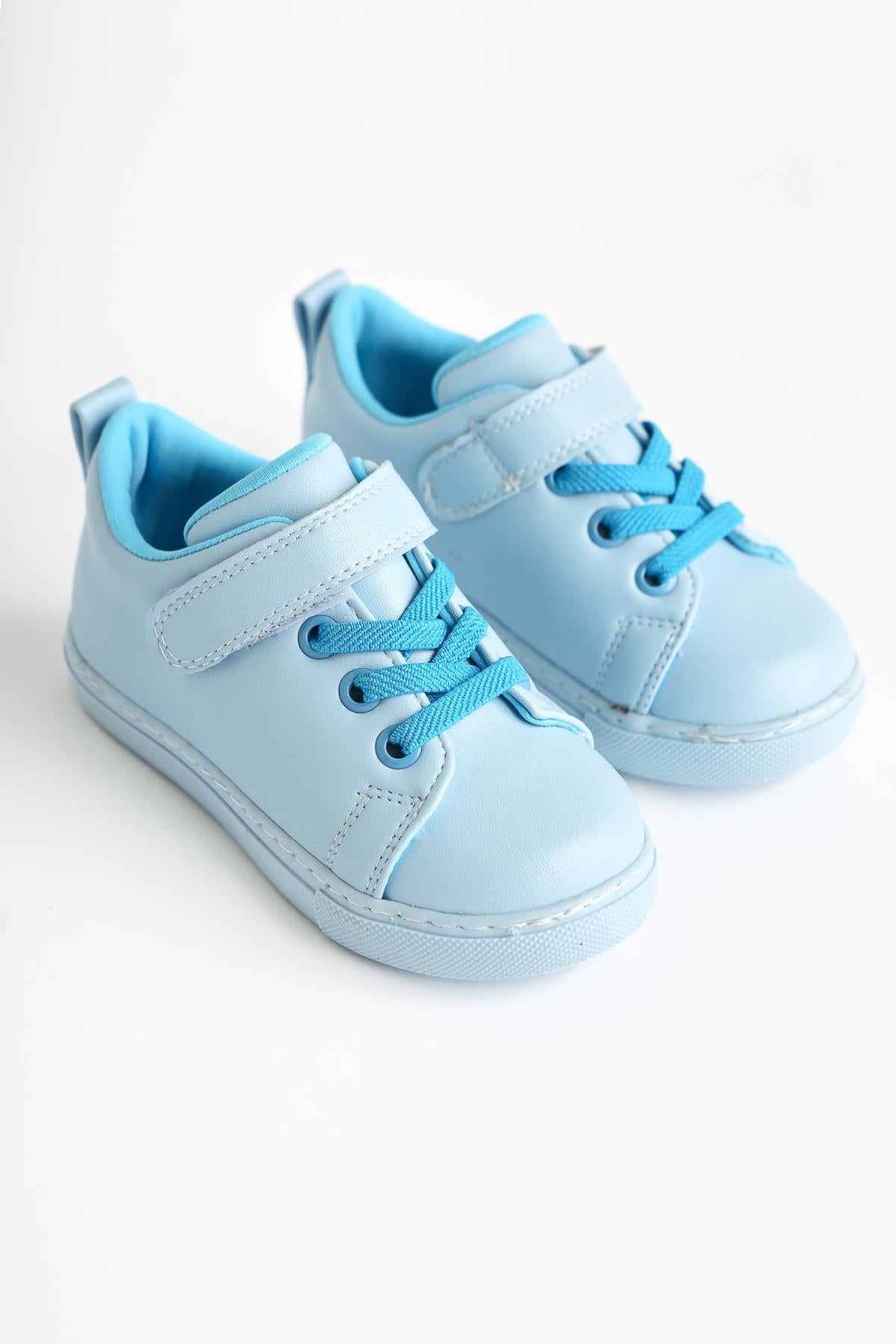 Daisy Blue Laced Velcro Detailed Baby Sneakers