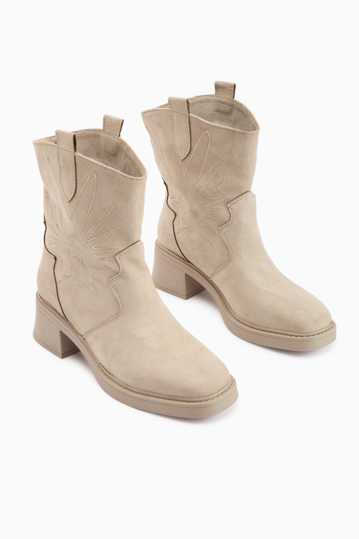 Anica Beige Suede Embroidered Women's Boot