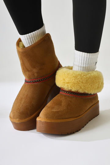 Sin – Cognac Suede Foldable-Cuff Fur-Lined Boot (Women)
