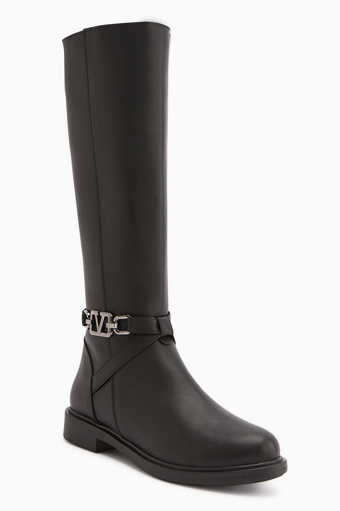 Momena Schwarze Schnalle Detail Reißverschluss Kurz Absatzstiefel