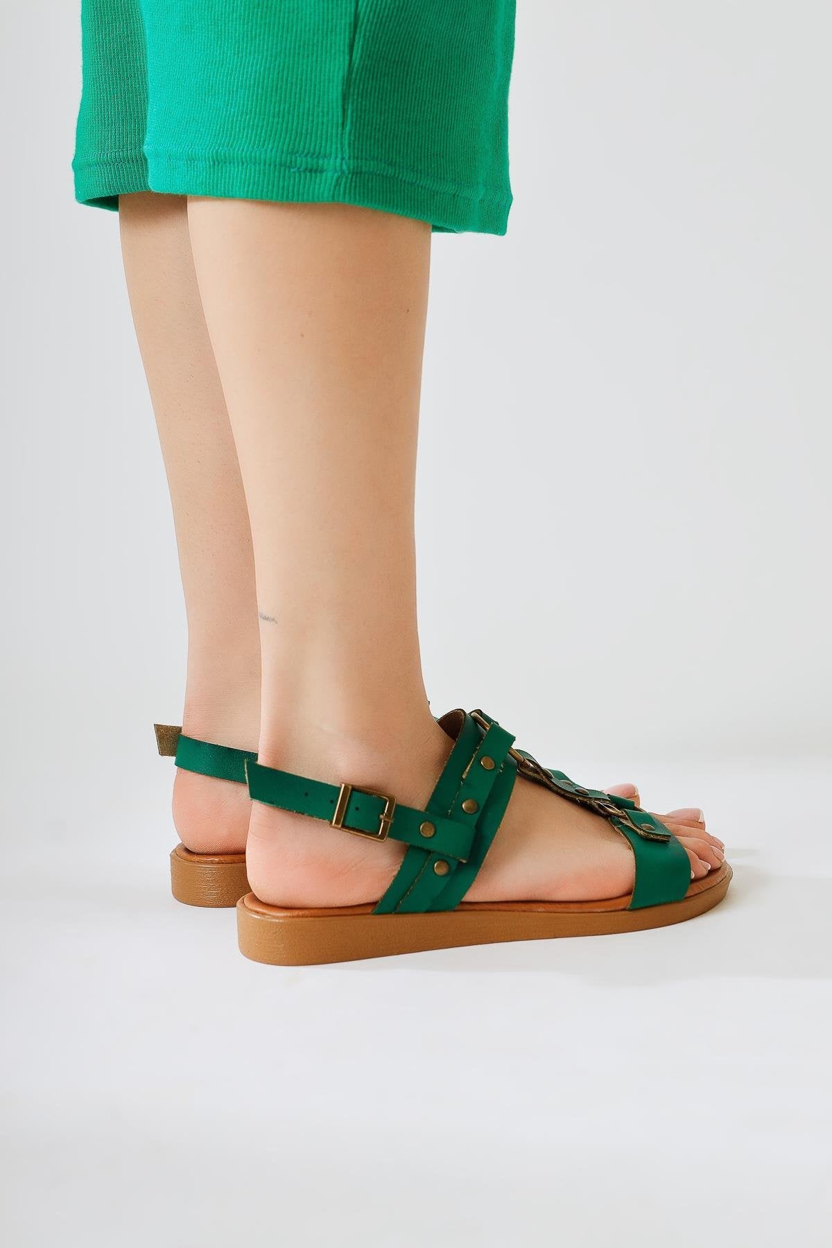 Genuine Leather Jaime Green Sandals