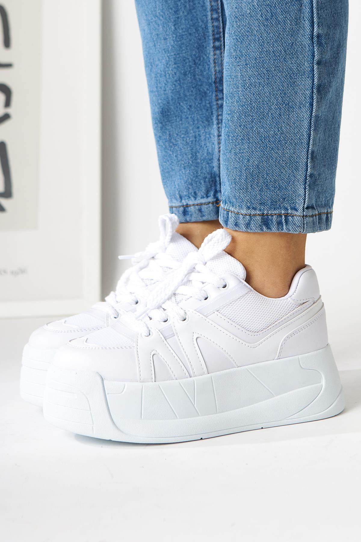 Alvi Weiße Leder Detaillierte Damen Sneakers