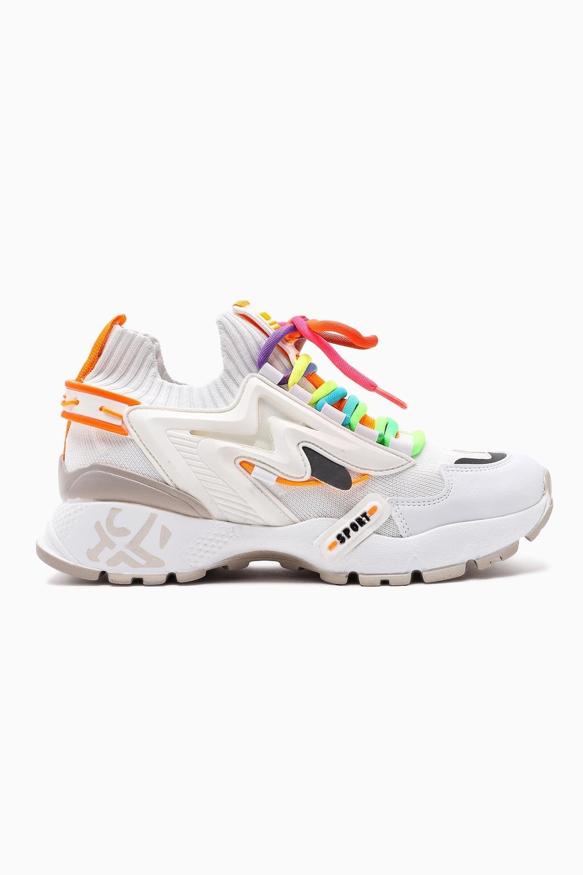 Anabell Beyaz Triko Süet Detaylı Renkli Bağcıklı Kadın Sneakers