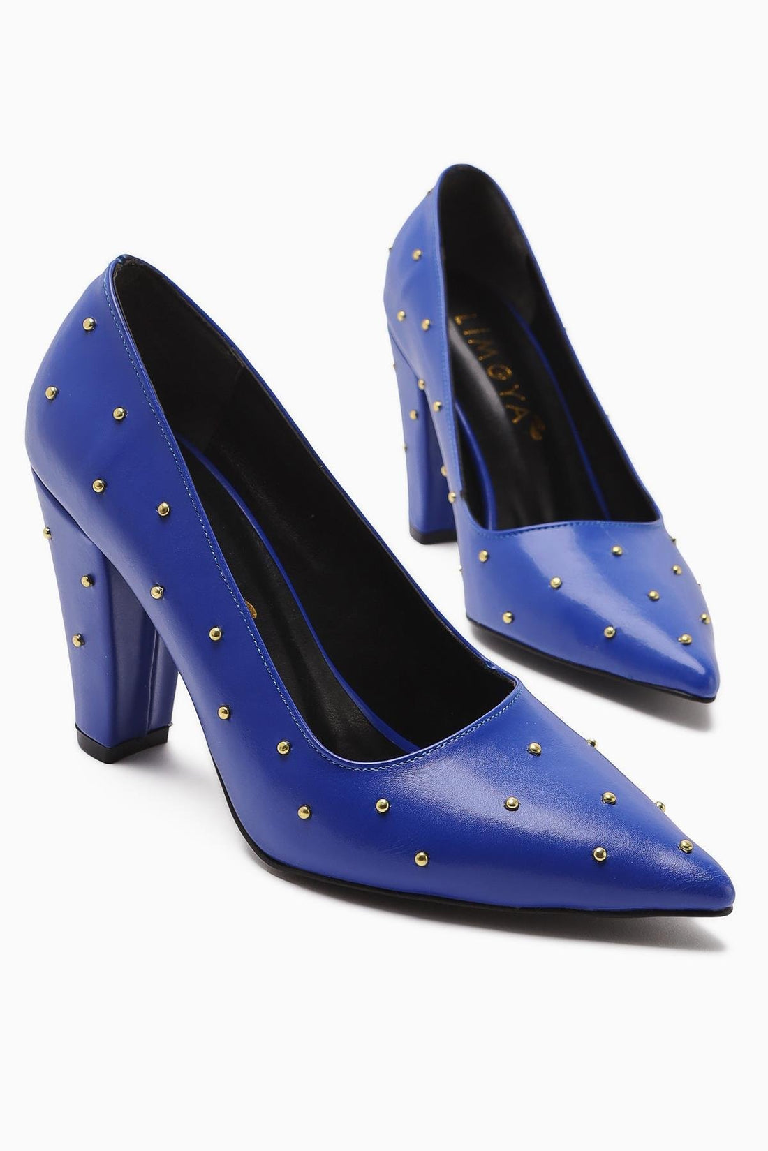 Audrey Navy Blue Pointed Toe Studded Detailed Heeled Women's Shoes