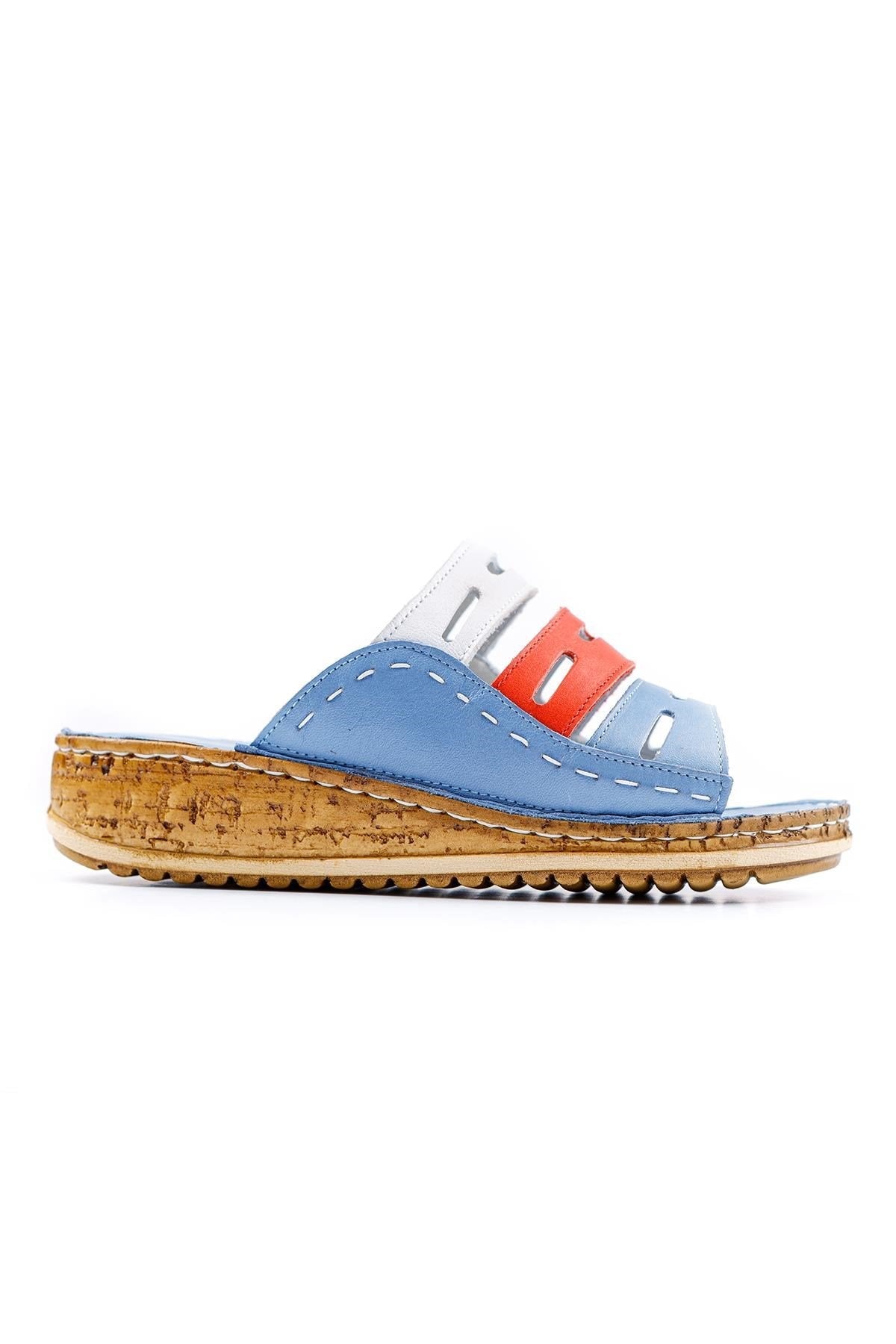 Joelle Echtes Leder Blau Komfort Laser Cut Slipper