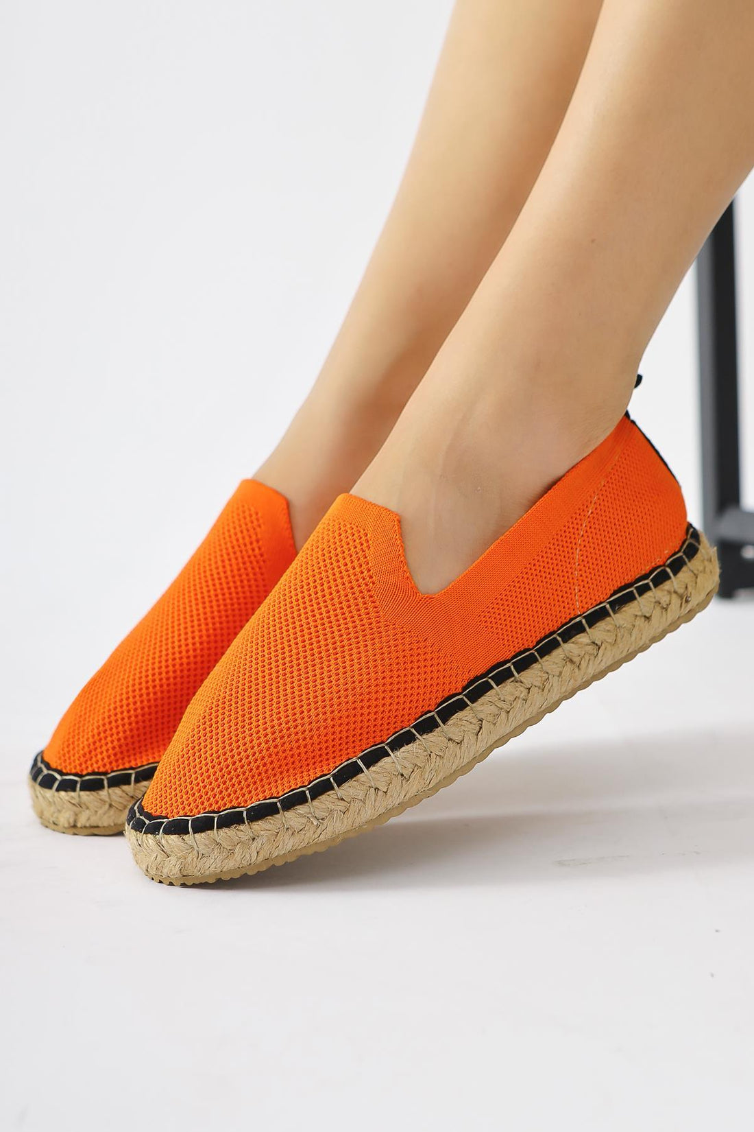 Bisse Orange Knitted Straw Soled Casual Shoes