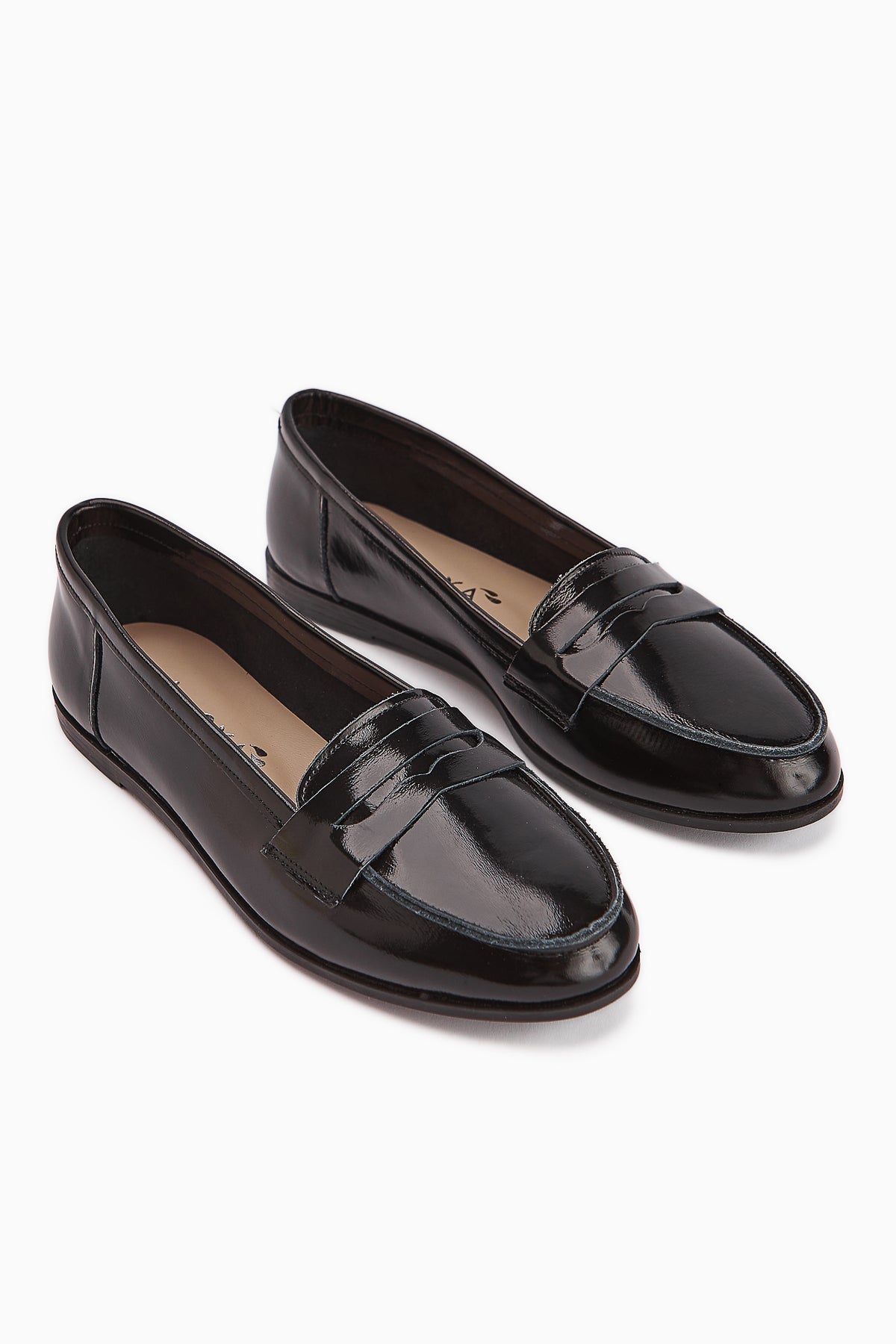 Solina Genuine Leather Black Patent Moccasin Shoes Comfortable Daily Loafers