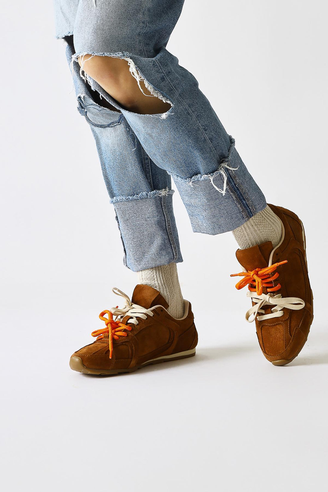 Echtes Leder Sue Tan Wildleder Doppel Schnürung Sneakers