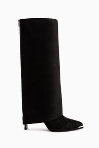 Petra Black Suede Removable Cuff Detailed Women’s Boots