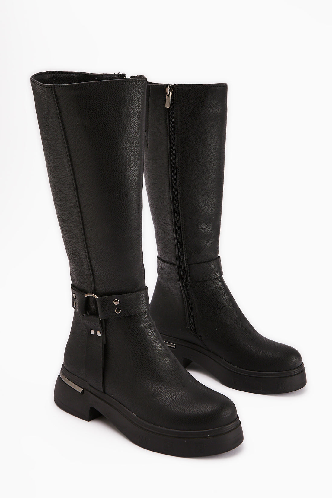 Lani Schwarze Schnalle und Nieten Detail Damen Stiefel