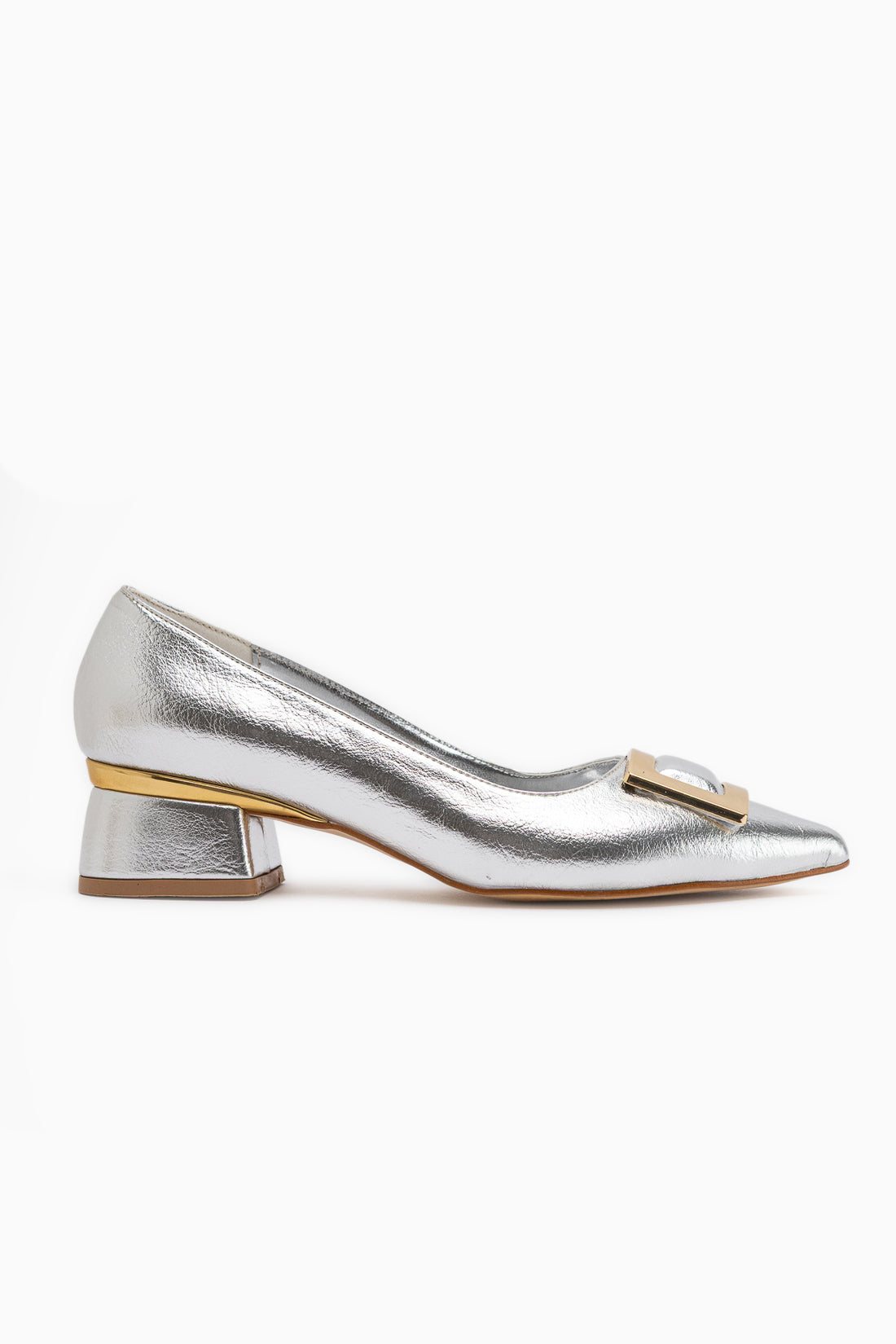 Charoline Silberne Schnalle Kurze Absatzspitze Schuhe
