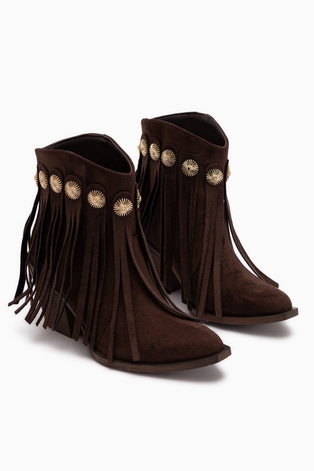 Rodeo Braun Wildleder Fransen Chunky Absatz Damen Western Stiefel