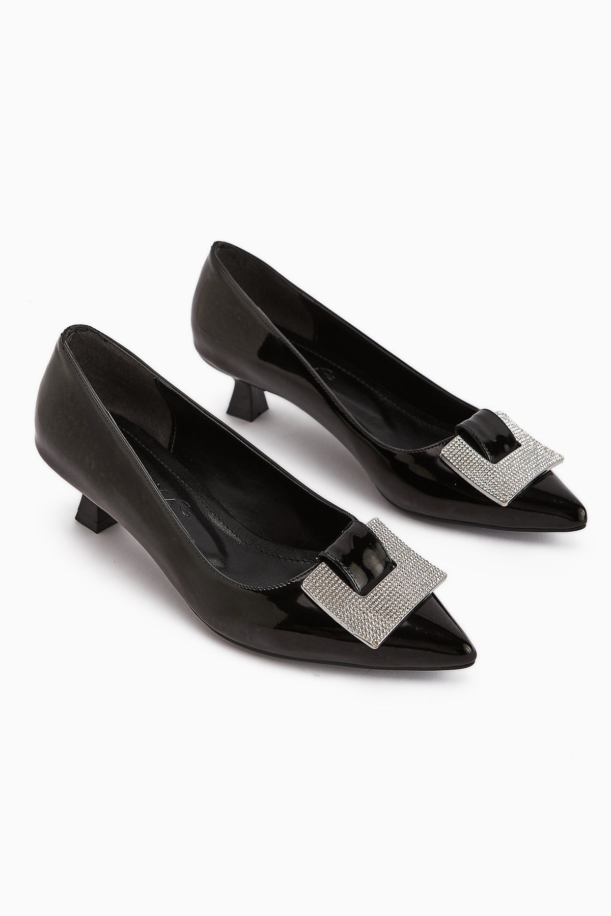 Lini Black Patent Leather Buckled Low Heel Women's Shoes