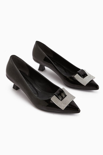 Lini Black Patent Leather Buckled Low Heel Women's Shoes