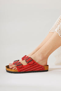 Aire Red Double Banded Stone Detailed Slippers