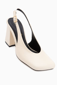 Lianna Echtes Leder Beige Quadratzehen Damen Absatzschuhe