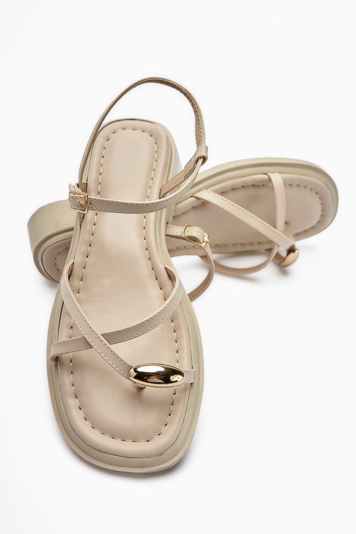 Lissi Beige Kreuzriemen-Schnallensandalen für Damen