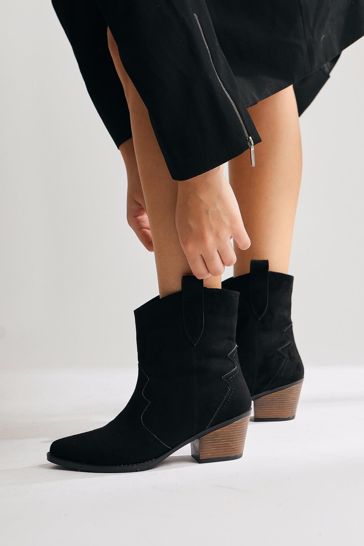 Joo Black Suede Pointed Embroidered Western Boot