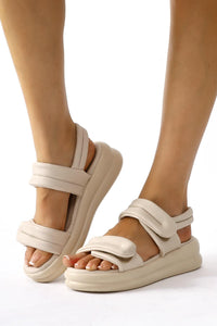 Rosella Beige Fluffy Double Strap Sandals