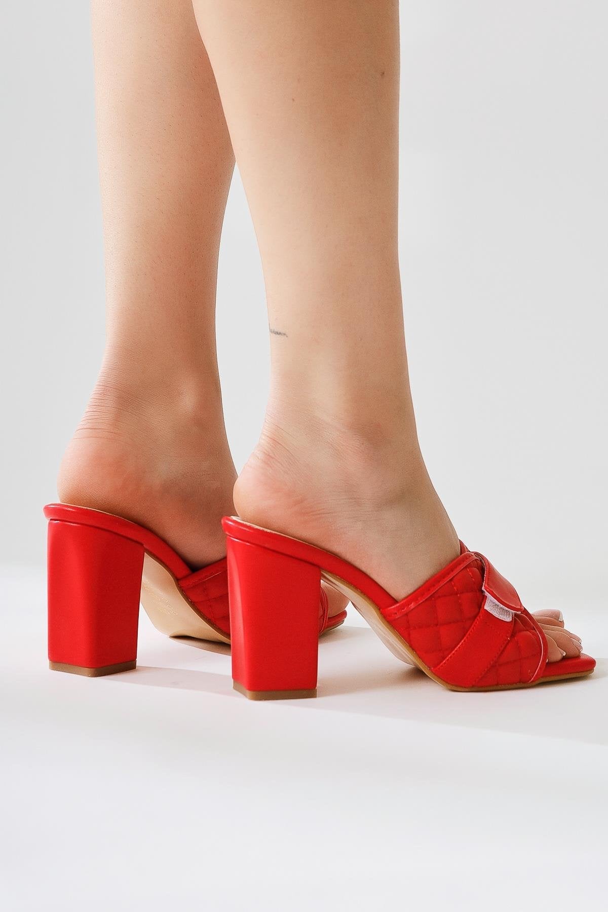 Prisha Red Stud Detail Patterned High Heel Shoes