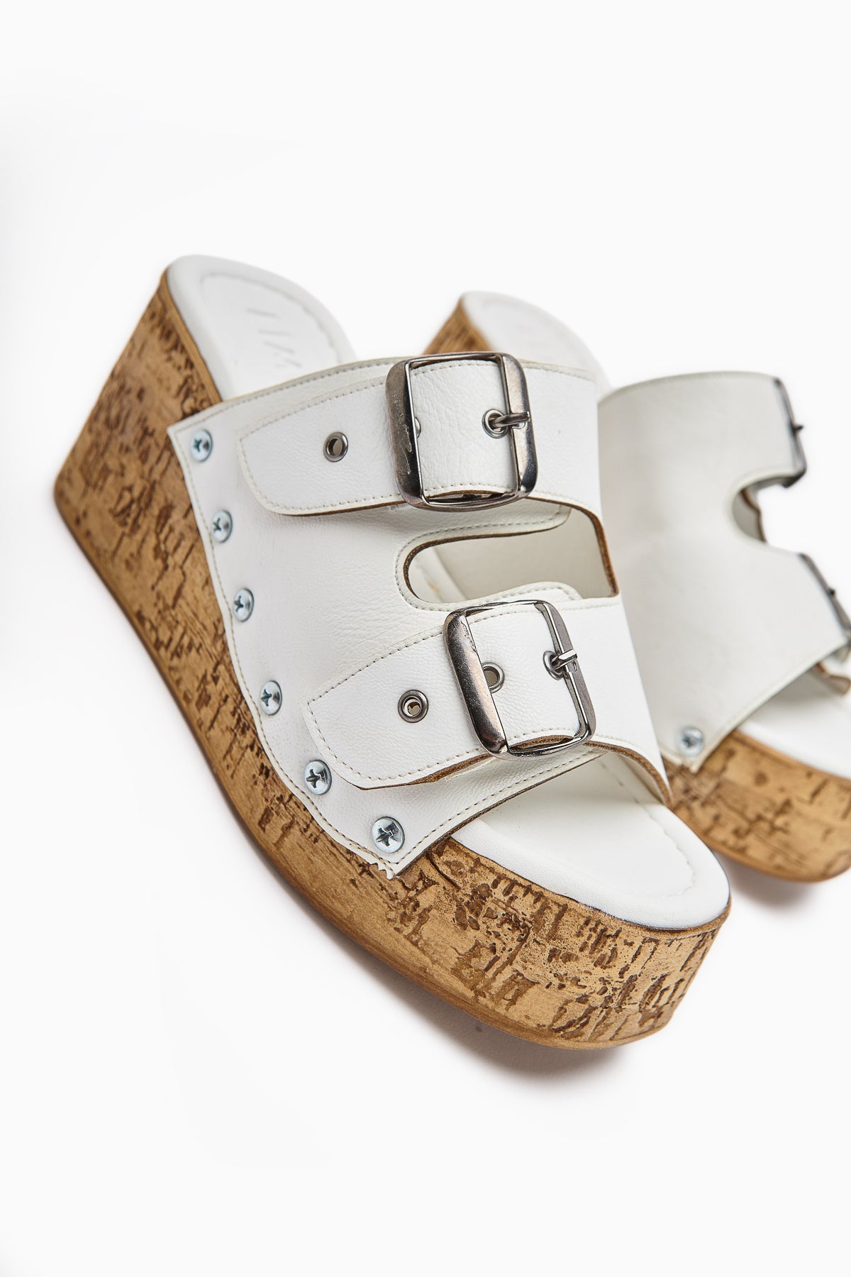 Ratka Weiß Doppelriemen Plateau Absatz Damen Hausschuhe