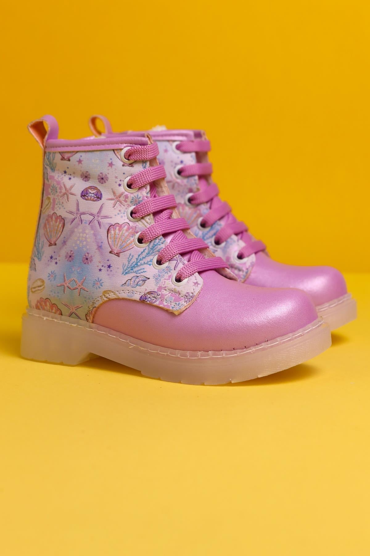 Johannah Lila Meeresleben-Druck leuchtende Schnür-Kinderstiefel