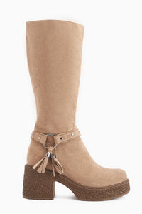 Kenzie Beige Wildleder Knöchel Detail Damen Stiefel