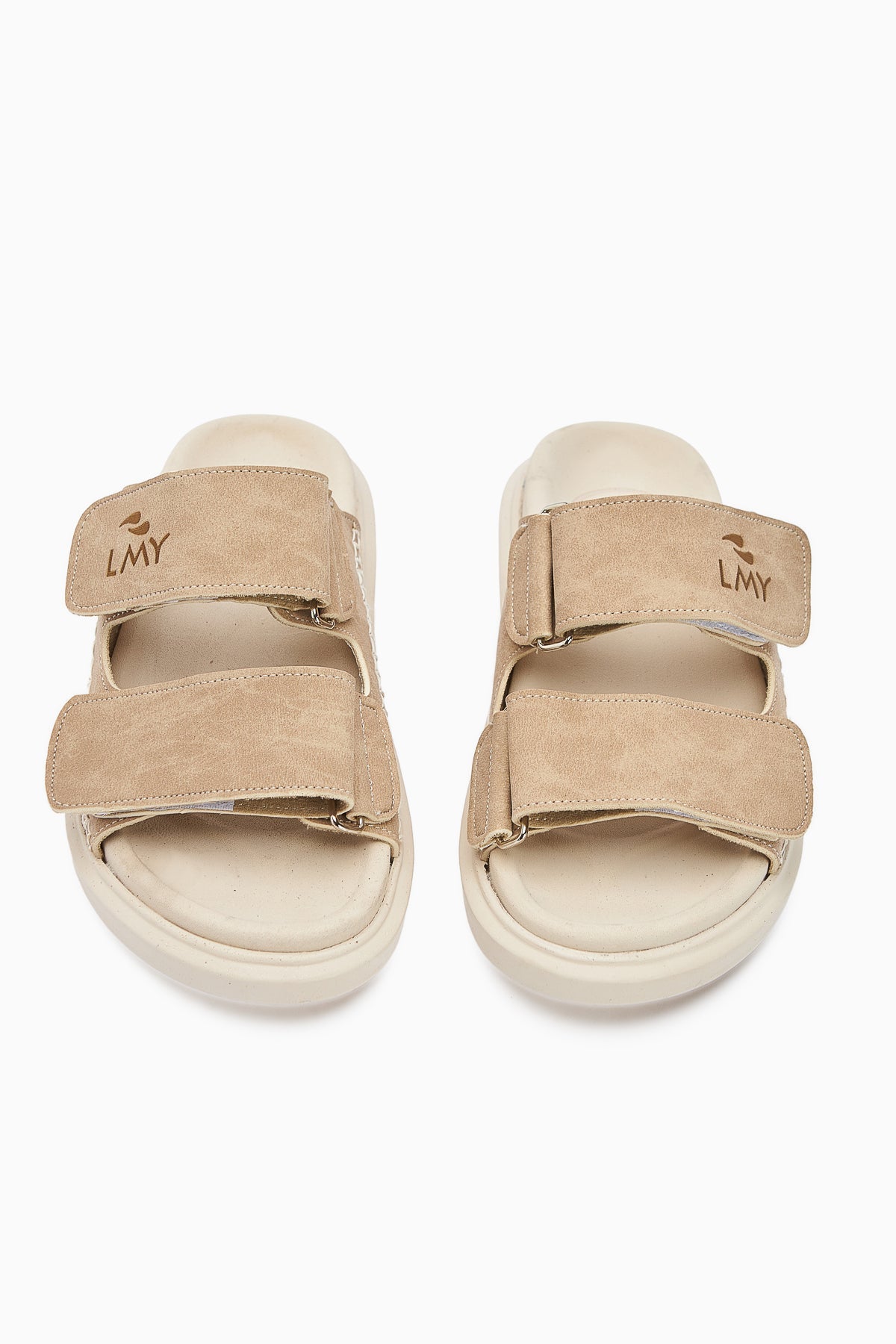 Yumi Damen Beige Slipper mit Stickerei Detail und Doppelriemen