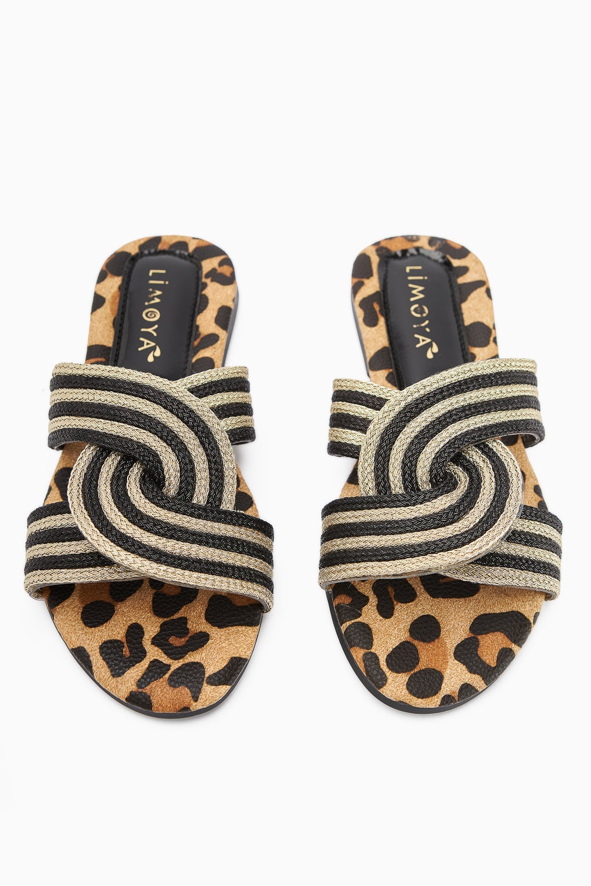 Nihaal Gold Leopard Kreuzriemen Flache Damen Hausschuhe