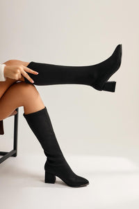 Anastazija Beige Pointed Toe Scuba Fabric Boot