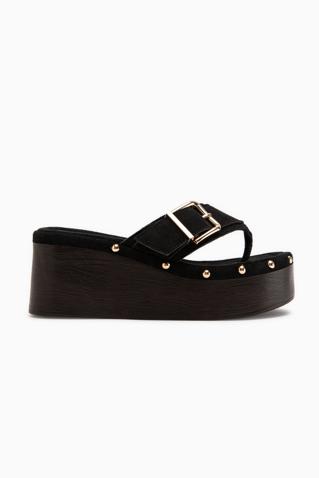 Arla Black Suede Buckle Detailed Women’s Wedge Sandal