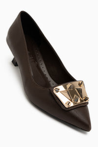 Juliet Braune Schnalle Kurzabsatz Damen Schuhe